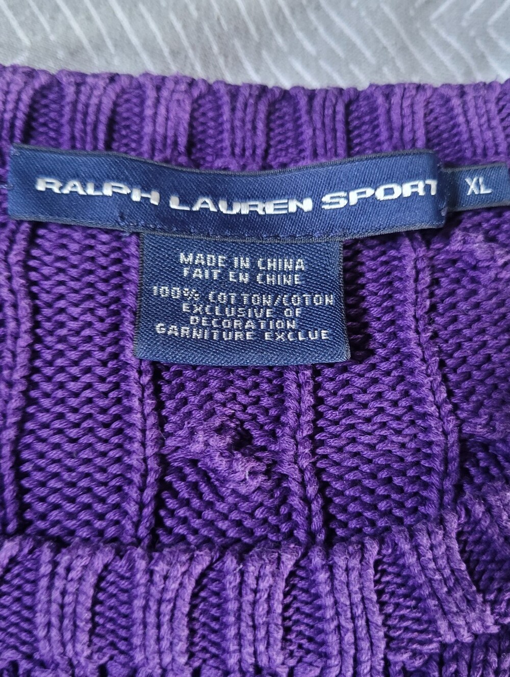 Ralph Lauren Cableknit Sweater Crewneck Short Sleeve Purple XL Vintage 90s - Picture 3 of 8